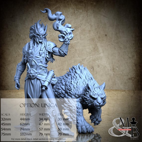 Haldor and his sabre-toothed tiger Frostfang, Arcane Beastmaster, by Great Grimoire, miniature to assemble and paint, resin