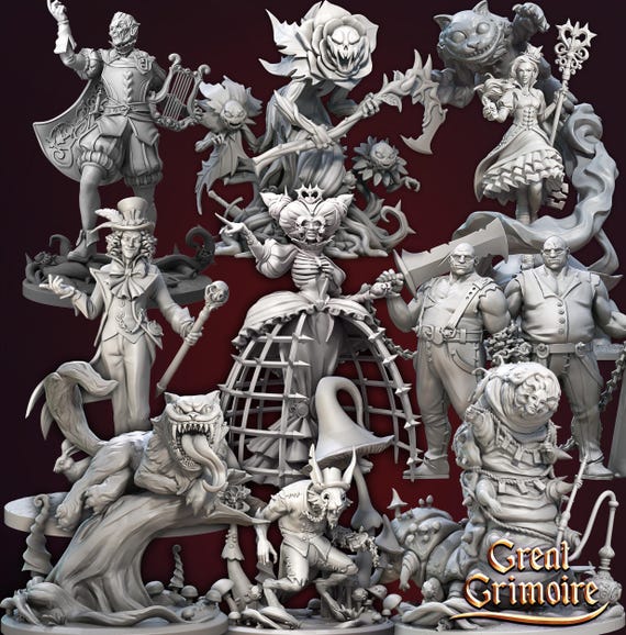 Alice in Nightmareland - by Great Grimoire - COMPLETE PACKAGE - Resin - DnD, RPG, Wargame and Exhibition to color