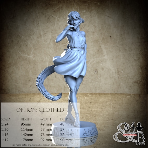 Draconic Girl, Ottobre 2023 (4 Stili), di Nutshell Atelier, miniatura da assemblare e colorare, resina