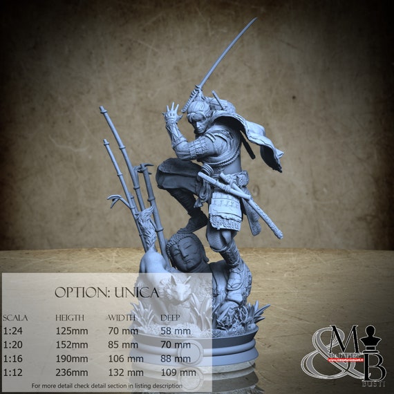 Samurai with a fox, miniature to assemble and color, in resin