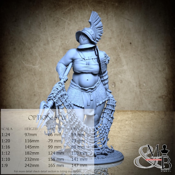 Bellica the retiarius gladiatrix, September 2023 (2 Styles), by Claydemon, miniature to assemble and paint, resin