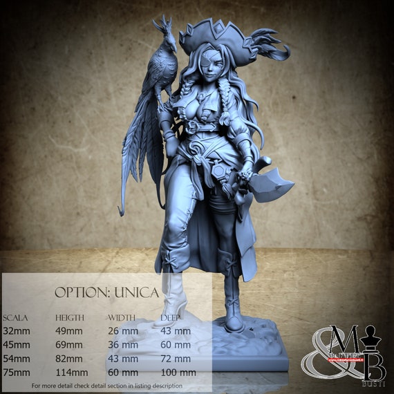 Pirate Captain Azurra, M30, by Ronin Art Workshop, miniature to assemble and paint, resin