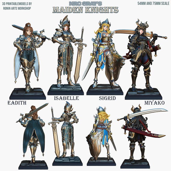 Maiden Knights - by Ronin Art Workshop - COMPLETE PACKAGE - Resin - DnD, RPG, Wargame and Display to Color