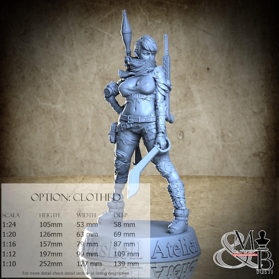 Thick Post Apocalypse Girl Scarf, Luglio 2023 (3 Stili), di Nutshell Atelier, miniatura da assemblare e colorare, resina