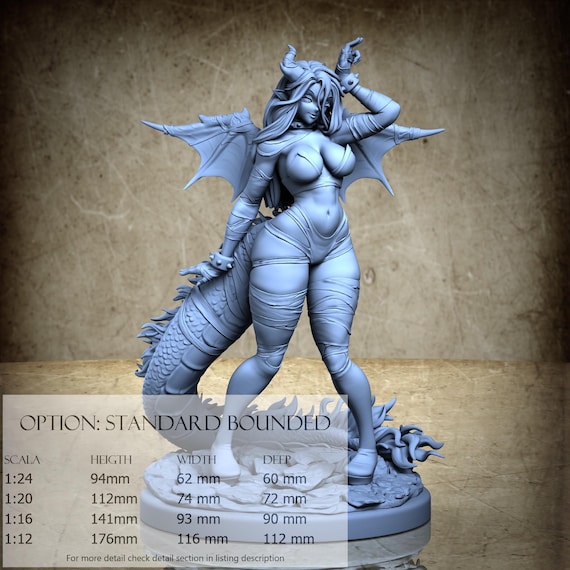 Dracia - Dragon girl pin-up, Pin-up (3 Stili), di Ronin Art Workshop, miniatura da assemblare e colorare, resina