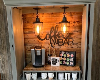 SOLD! Farmhouse custom armoire coffee bar, beverage station, rustic coffee cabinet, wine bar, armoire bar, craft bar, craft cabinet