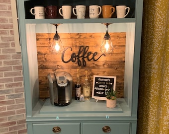 SOLD! Custom Armoire Coffee Bar, beverage bar, wine bar, rustic coffee bar, coffee cabinet