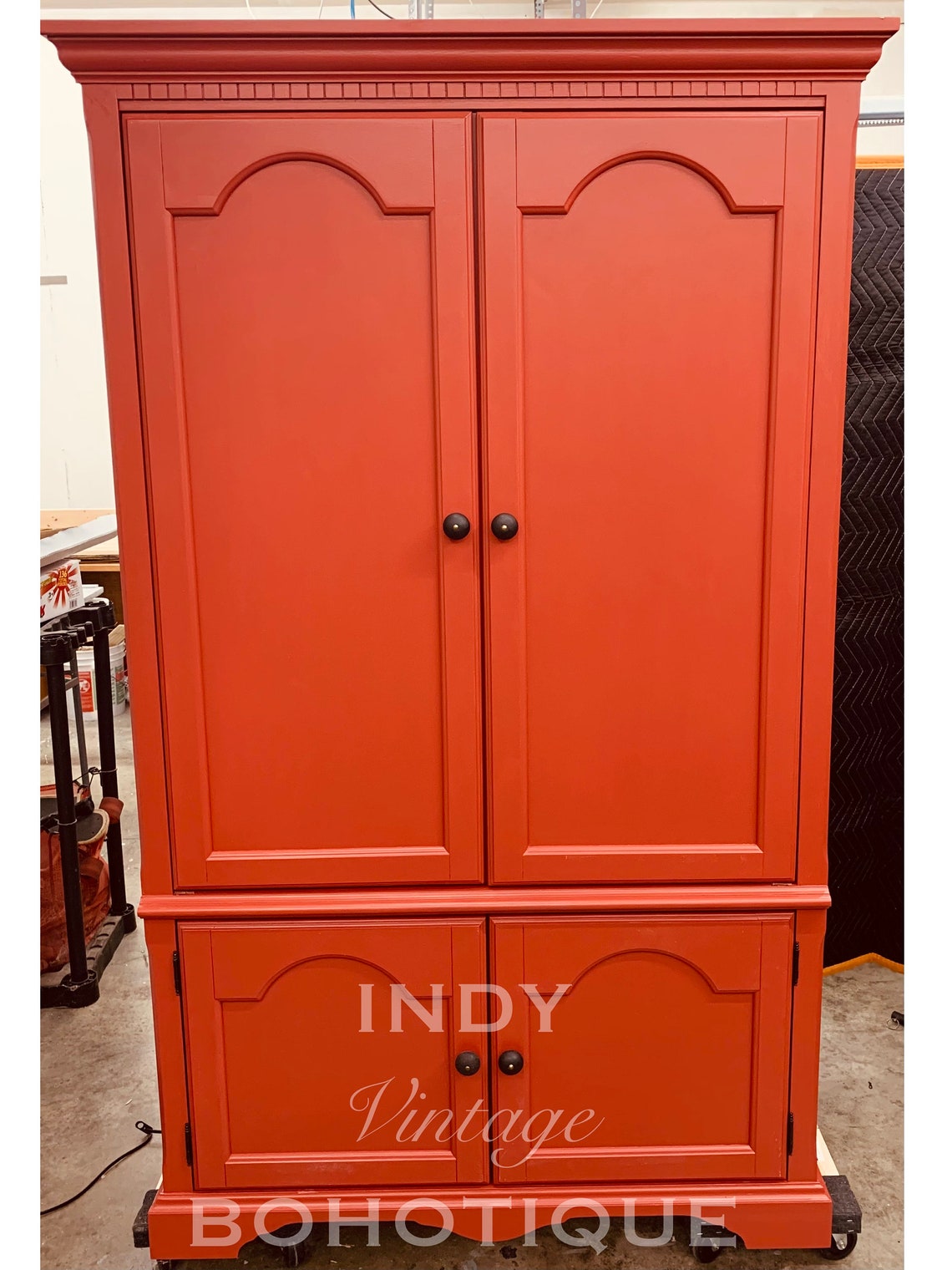 AVAILABLE NOW Beautiful RED Custom Armoire Coffee Bar, Coffee Station, Beverage Station, Rustic
