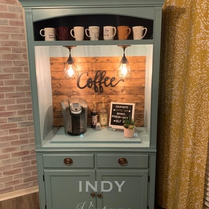 SOLD Custom Armoire Coffee Bar, beverage bar, wine bar, rustic coffee bar, coffee cabinet image 4