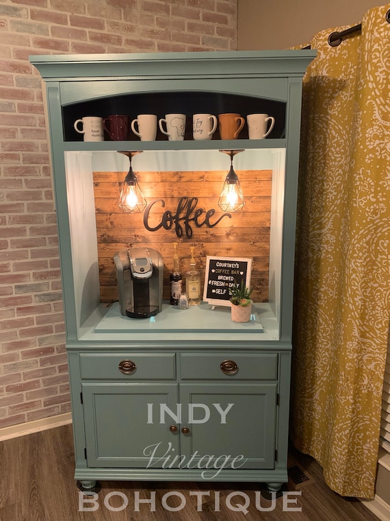 SOLD Custom Armoire Coffee Bar Beverage Bar Wine Bar Rustic