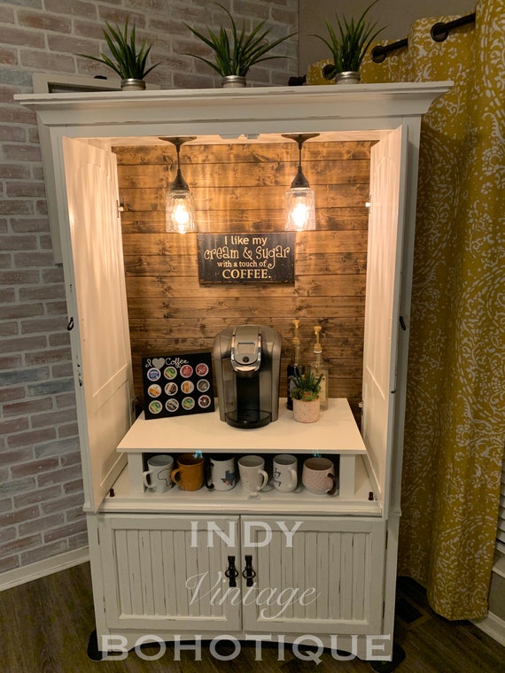 Country Chic Wide Coffee Station, Rustic Liquor Station, Bar