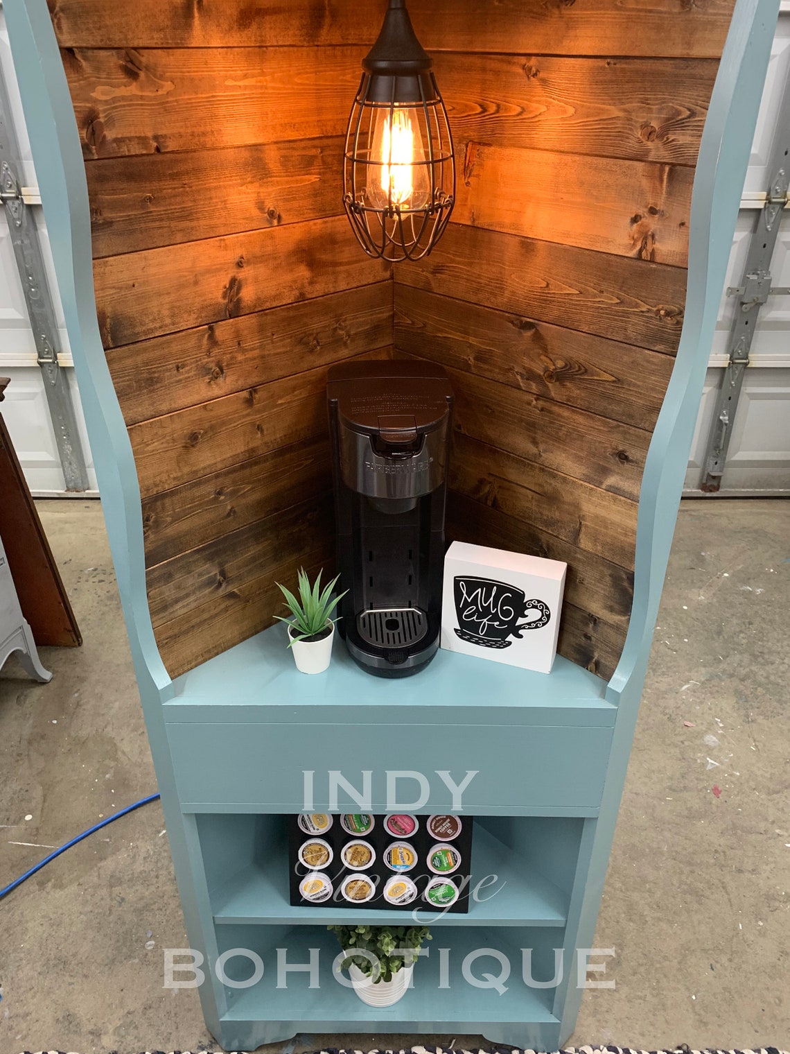 Light blue farmhouse corner coffee bar Etsy