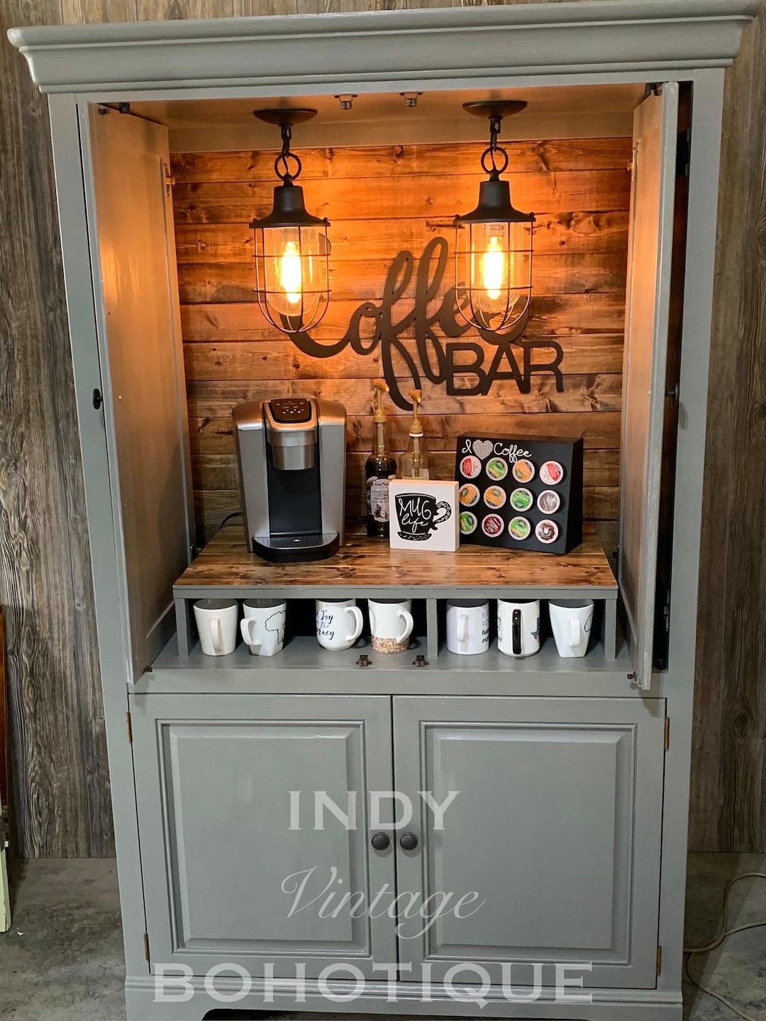 Country Chic Wide Coffee Station, Rustic Liquor Station, Bar