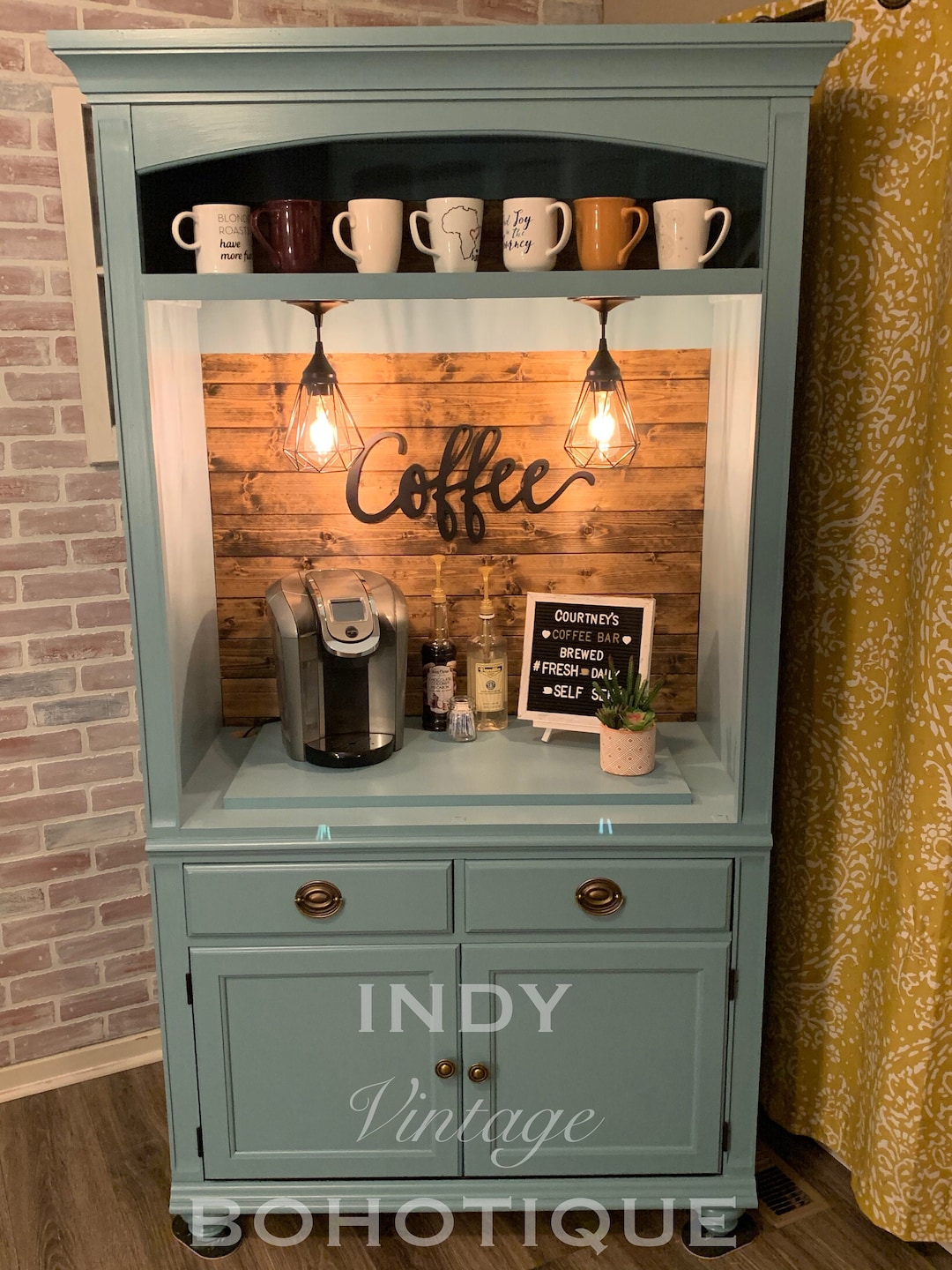 SOLD Custom Armoire Coffee Bar Beverage Bar Wine