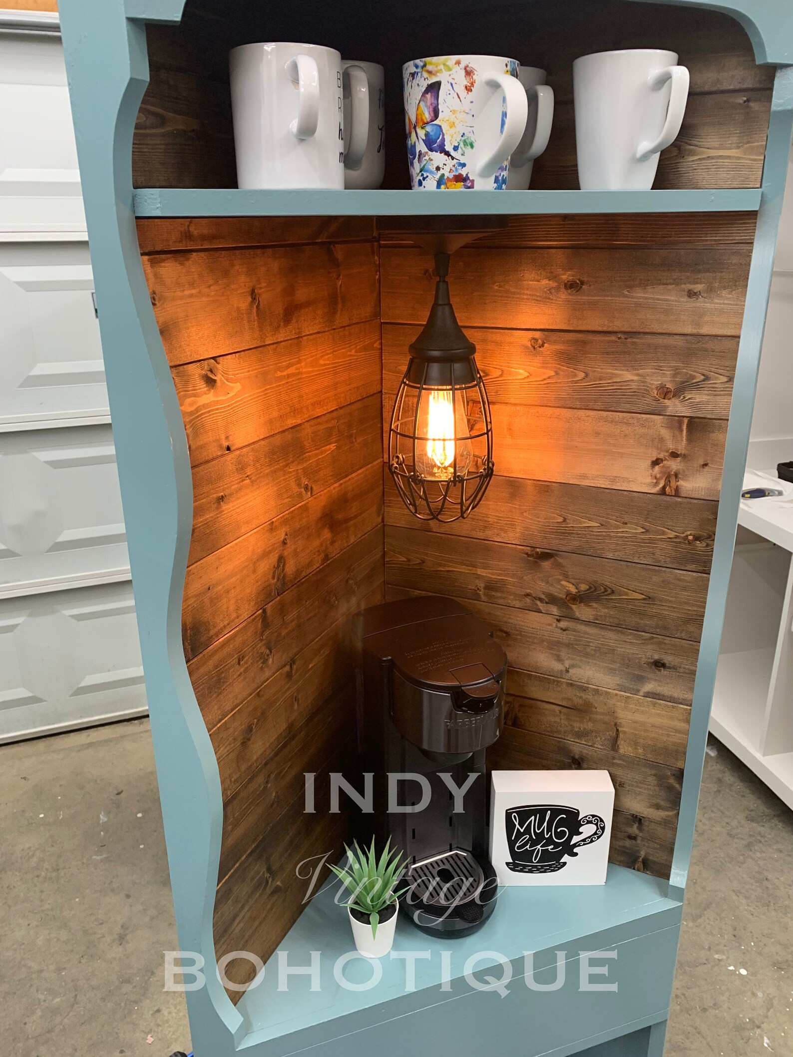 Light blue farmhouse corner coffee bar Etsy