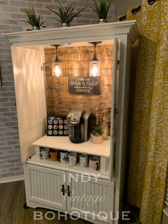 SOLD Custom Armoire Coffee Bar, Coffee Station, Beverage Station, Rustic  Coffee Cabinet, Wine Bar 