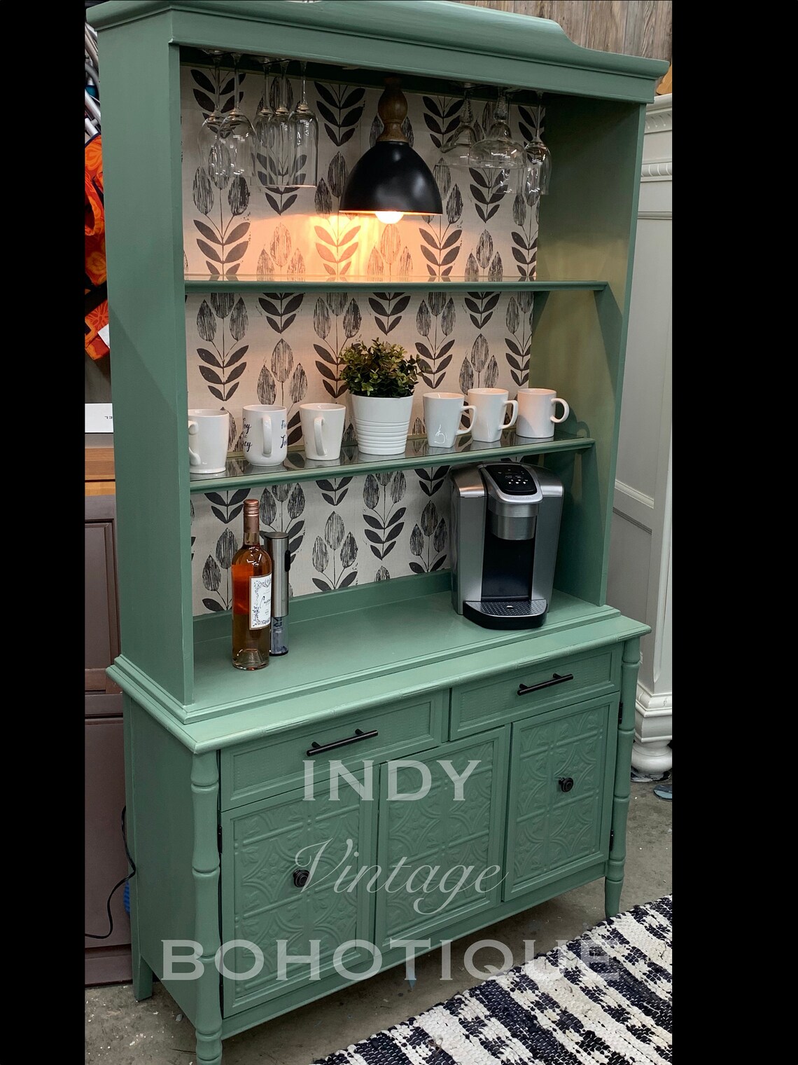 SOLD Custom Modern Light Green Hutch Coffee/Wine Bar Etsy
