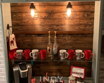 SOLD! Gray Farmhouse Coffee Bar, China Cabinet, Beverage Cabinet