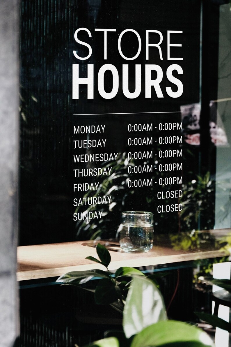 Custom Store Hour Decals for Entrance Window Door Signs - Business Hour ...