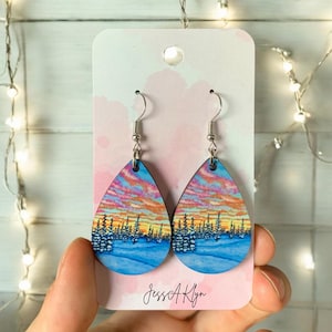 Handmade Alaska Earrings – Teardrop Dangle Winter Jewelry, Scenic Nature Landscape Gift for Her, Lightweight Art for Nature Lovers