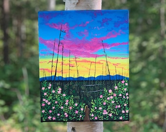 Alaskan Roses Boots Painting- Original Acrylic on 8x10 Stretched Canvas