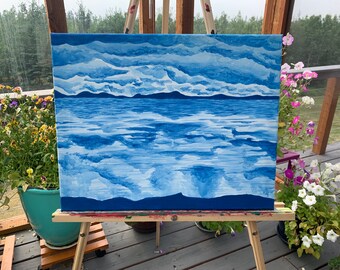 Alaskan Lake Painting- Original Acrylic on 16x20 Stretched Canvas