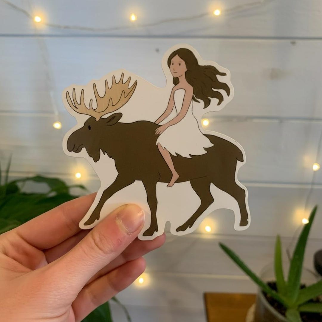 Moose Riding A Rabbit Alaskan Girl Riding a Moose Sticker - Etsy