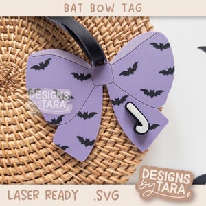 Halloween Bow Tag SVG Bats | Girl Halloween Basket Tag Digital File for Lasers | Glowforge xTool Kids Boo Basket Decor Gift