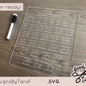 numeri acrilici lavagna cancellabile a secco bambini homeschool - numeri SVG - glowforge, taglio commerciale, file pronto per laser digitale