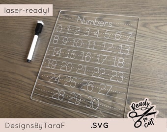 acrylic numbers dry erase tracing board kids homeschool - numerical SVG - glowforge, commercial cut, digital laser ready file