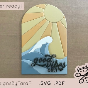 Laser SVG soleil océan plage vagues bonnes vibrations uniquement signe d'été fichier une ligne signe glowforge Fichier laser SVG, modèle de scie à chantourner prêt pour le laser