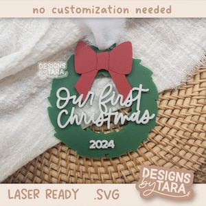 SVG Ornament Unser erstes Weihnachten Laser-Datei Verheiratet Hochzeit Ornament Weihnachtslaser, Glowforge-Laserdatei Weihnachten svg unser erstes Ornament