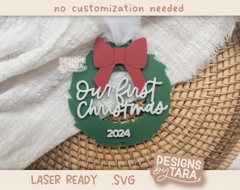 SVG ornament our first Christmas laser file married wedding ornament Christmas laser, glowforge laser file Christmas svg our first ornament