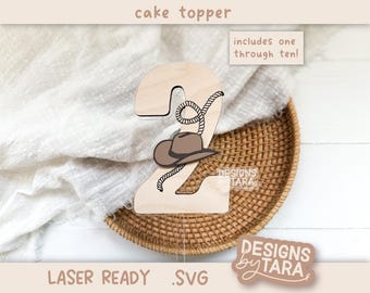 Adorno para tarta con láser SVG, sombrero de vaquero para bebé, primer segundo tercer cumpleaños, archivo glowforge, archivos cortados con láser, archivo svg láser, listo para láser