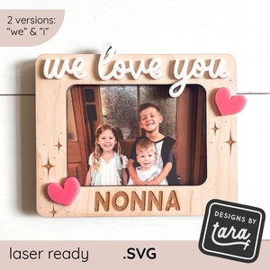 Cadre photo découpé au laser SVG | Cadeau de fête des mères pour maman ou grand-mère | Fichier de cadre magnétique pour réfrigérateur | Téléchargement numérique prêt pour Glowforge