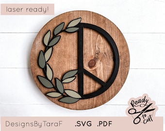 SVG 3D floral peace sign leafy botanical nursery - glowforge file, laser cut files, glowforge svg, laser file, svg file