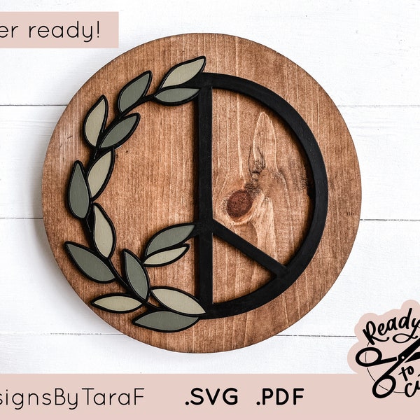 SVG 3D floral peace sign leafy botanical nursery - glowforge file, laser cut files, glowforge svg, laser file, svg file