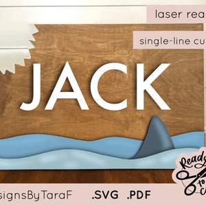 SVG shark ocean, shark bite, jaws, boys room theme backer scroll saw nursery sign glowforge sign, commercial cut file, download, laser ready