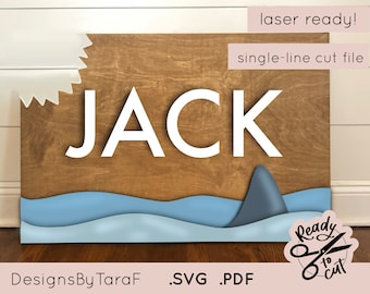 SVG shark ocean, shark bite, jaws, boys room theme backer scroll saw nursery sign glowforge sign, commercial cut file, download, laser ready