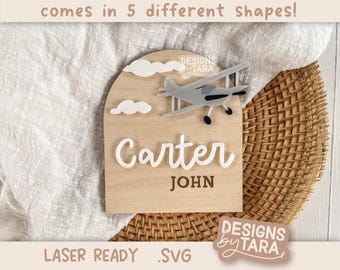 SVG laser plane baby name announcement hospital name announcement glowforge file, laser cut files svg laser, laser ready