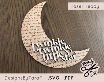 SVG "Twinkle Twinkle Little Star" decorazione per bambini - citazione 3D - cartello per cameretta dei bambini glowforge sign, SVG, file di taglio commerciale, download, pronto per il laser