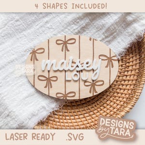 Paquete de letreros con nombre de niña con lazo SVG / Archivo cortado con láser Letrero con nombre de recién nacida niña Bebé niña SVG / Fondo con lazo / Descarga digital Glowforge