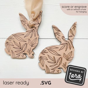 SVG floral coelho da páscoa frondoso botânico páscoa tag - pontuação - gravar - cesta de páscoa - placa de feliz páscoa - glowforge, laser pronto