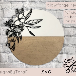 floral flowers round sign large nursery name sign SVG glowforge, commercial cut file, digital instant download, laser ready image 1