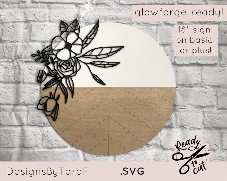 floral flowers round sign large nursery name sign SVG glowforge, commercial cut file, digital instant download, laser ready image 1