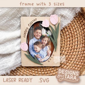 Aimant de réfrigérateur de cadre de Pâques tulipe SVG - cadeau de Pâques personnalisé - cadre de Pâques shapy - glowforge, prêt pour le laser, fichier laser