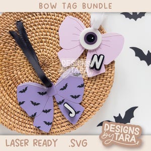 BUNDLE Halloween Bow Tag SVG | Girl Halloween Basket Tag Digital File for Lasers | Glowforge xTool Kids Boo Basket Decor Gift