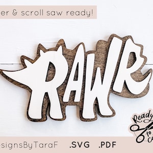 SVG RAWR Dinosaurier Baby Mädchen Dekor - 3D Zitat - Kinderzimmer Kinderzimmer Zeichen Glowforge Zeichen, SVG, kommerzielle Schnittdatei, Download, Laser bereit