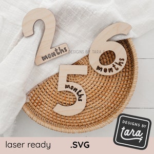 Numéros d'étapes mensuelles au laser SVG fichier minimaliste Glowforge, fichiers découpés au laser, svg glowforge, fichier laser, fichier svg, prêt pour le laser