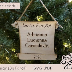 Kerstman mooie lijst kerstornament kleinkinderen kinderen namen cadeau SVG glowforge commercieel gesneden bestand handgeletterd, instant download, laserklaar